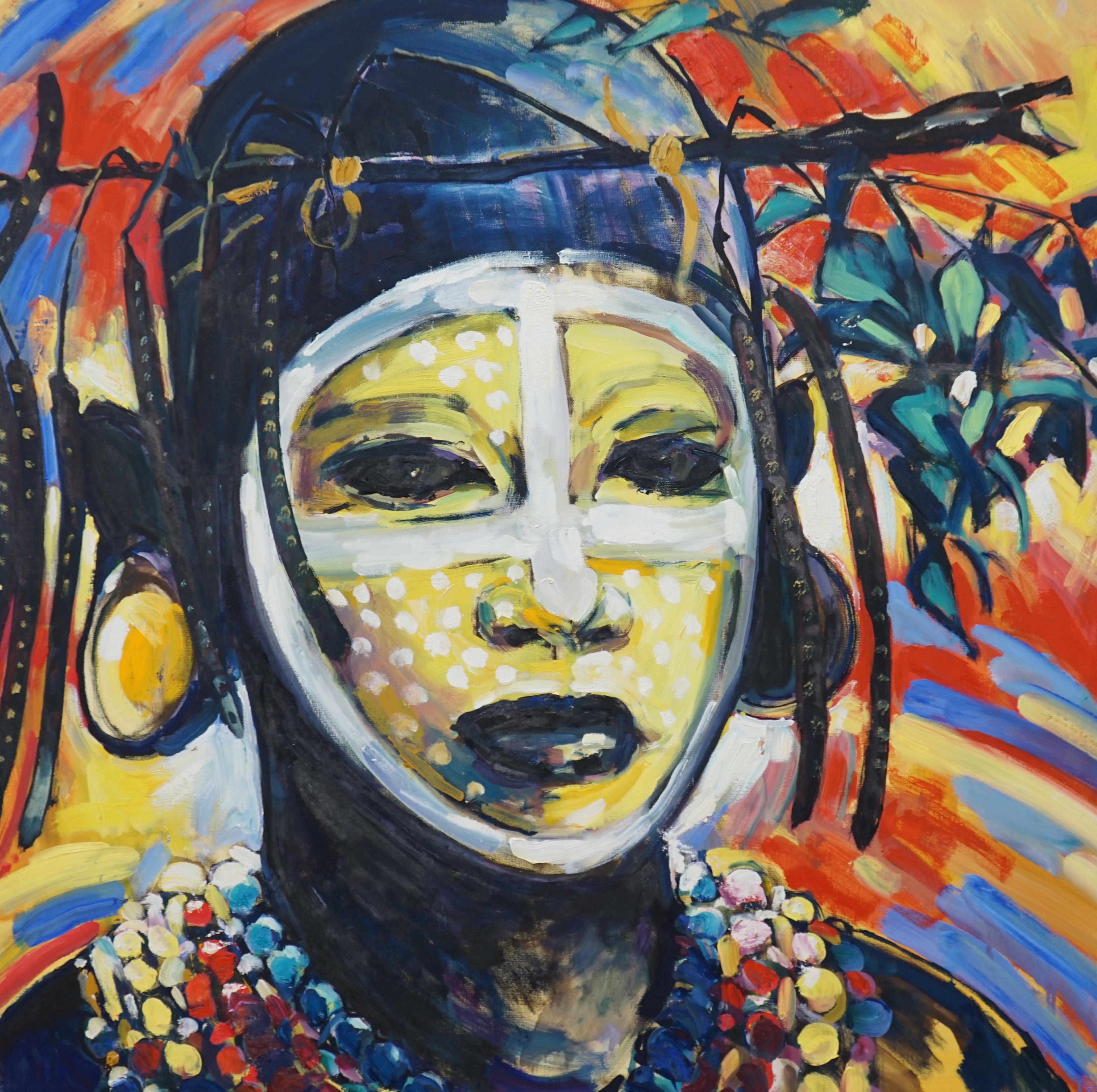 John Speirs, oil on canvas, abstract composition, ‘Africa III’, unsigned, label verso, 100 x 100cm, unframed. Condition - good
